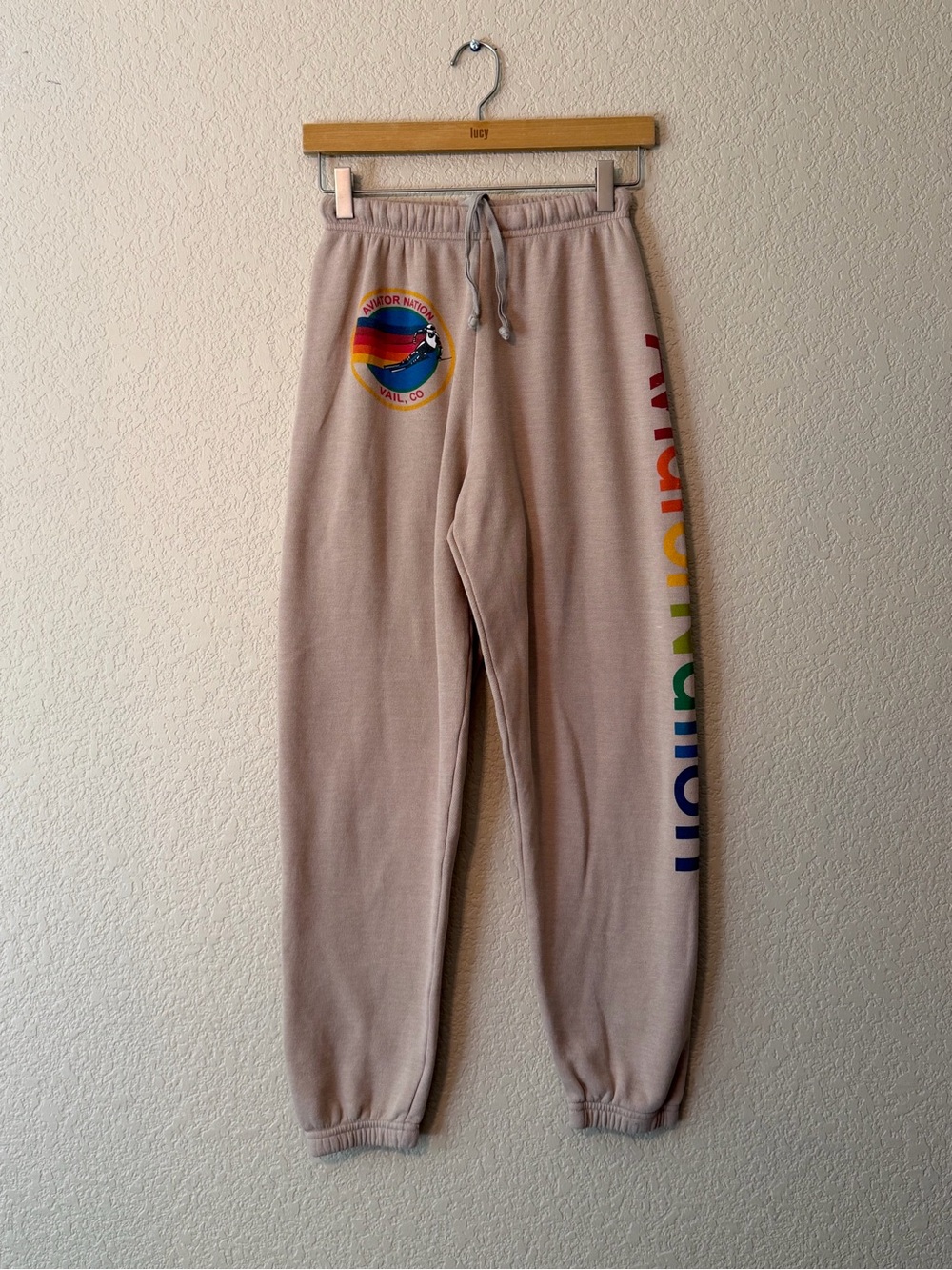 Aviator Nation Sweatpants in Sand - Rainbow Logo “Vail, CO” - sz XS